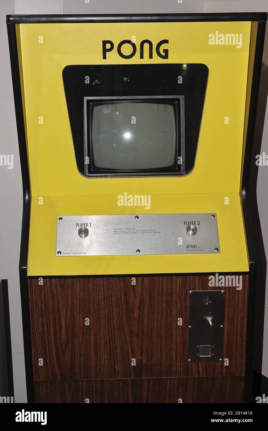Vintage Pong machine on display at National Videogame Museum in Texas USA Stock Photo