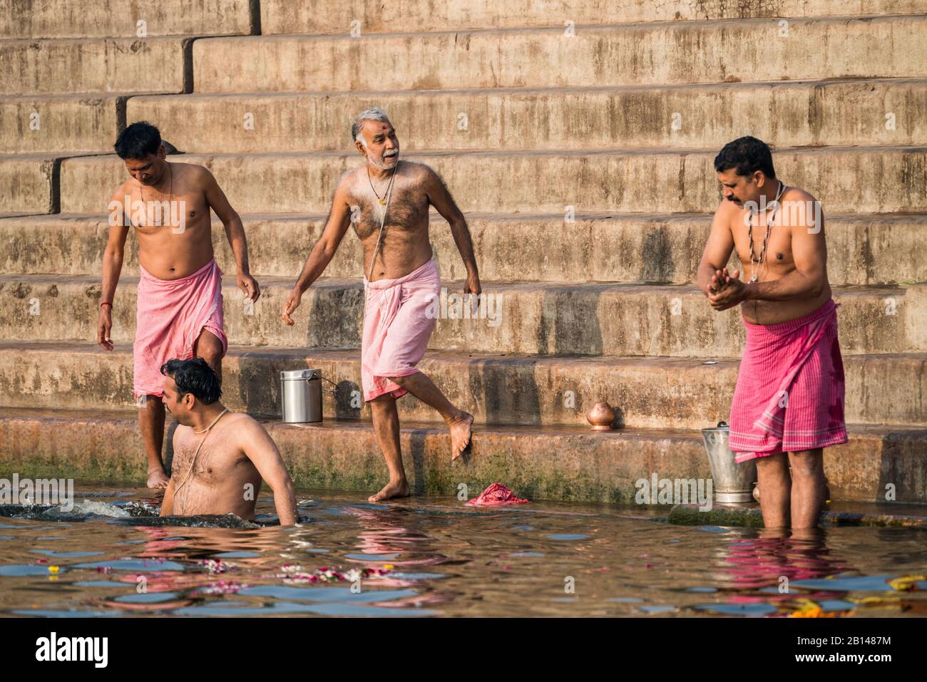 Local people have bath in the Ganga river, Varanasi, India, Asia Stock