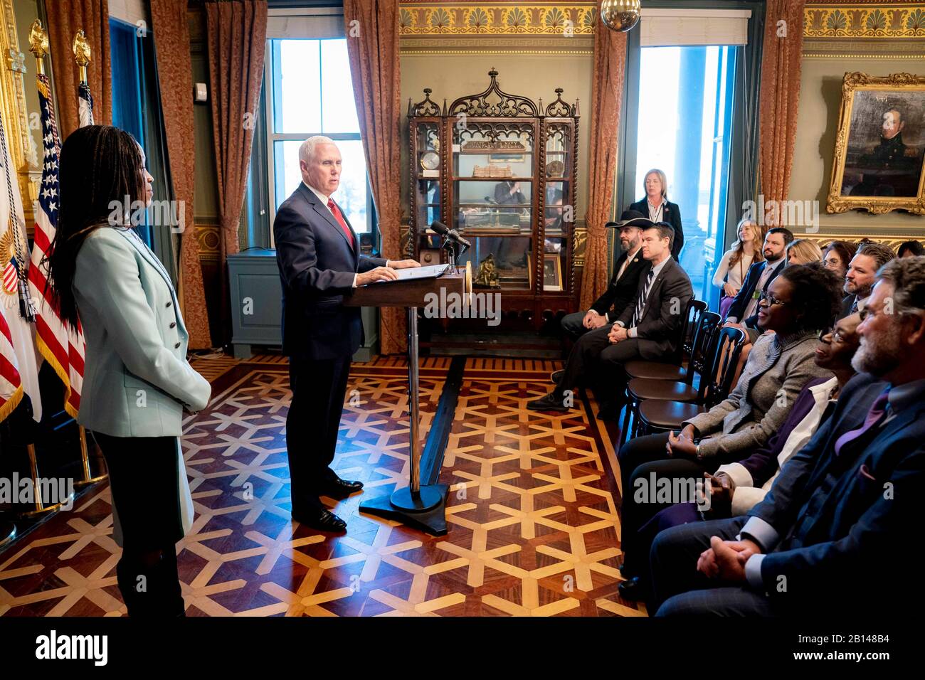 Vice President Mike Pence participates in the ceremonial swearing in of  Aurelia Skipwith as the Director of the . Fish and Wildlife Services  Monday, Jan. 6, 2020, in the Vice President's Ceremonial