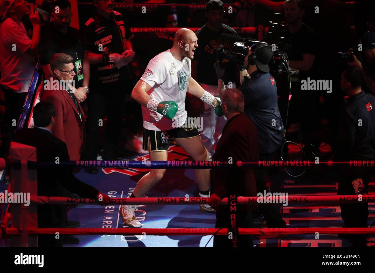 Tyson Fury arrives at the ring before the World Boxing Council World Heavy Title bout at the MGM Grand, Las Vegas. Stock Photo
