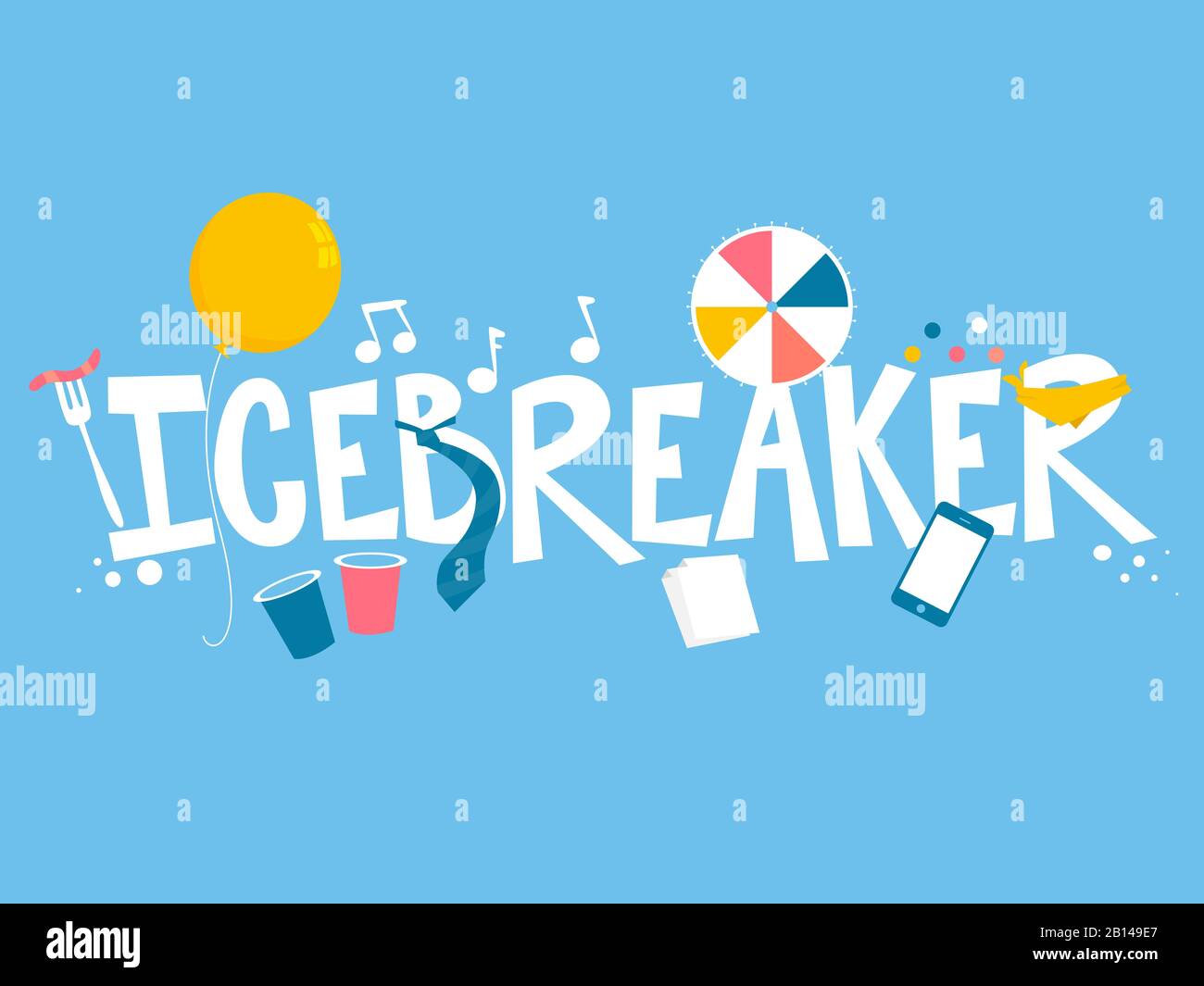Illustration of Ice Breaker Lettering Design with Party Objects from ...