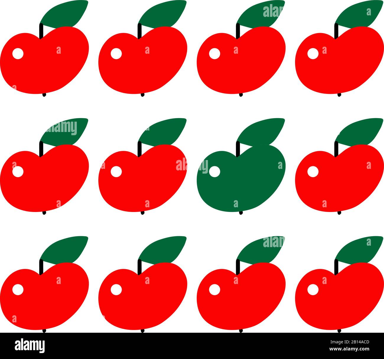 red Apple seamless pattern. Cut part. Vector illustration on white background Stock Vector