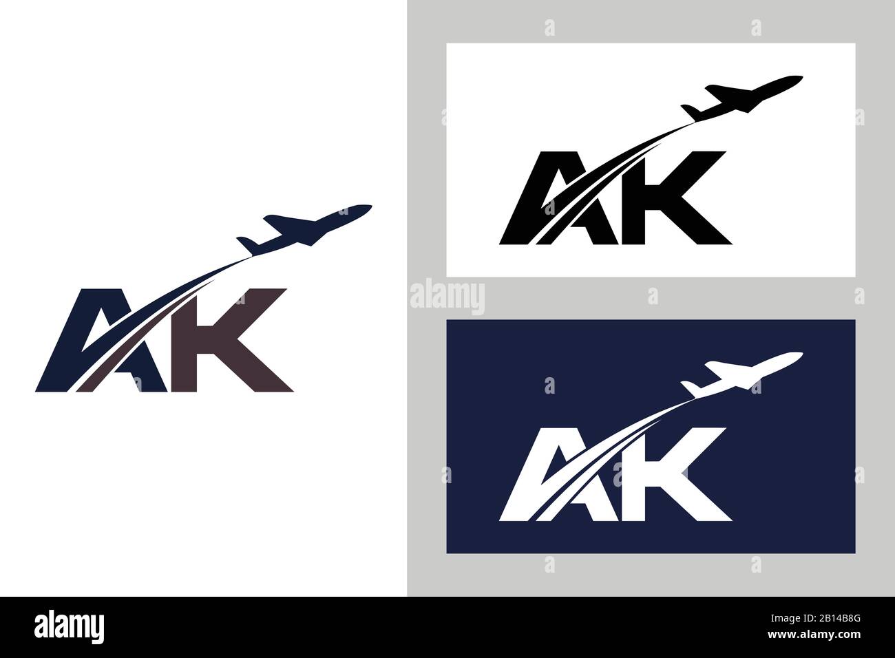 Initial Letter A and K with Aviation Logo Design, Air, Airline, Airplane and Travel Logo template. Stock Vector