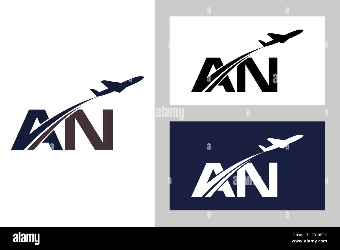 Initial Letter A and N with Aviation Logo Design, Air, Airline, Airplane and Travel Logo template. Stock Vector