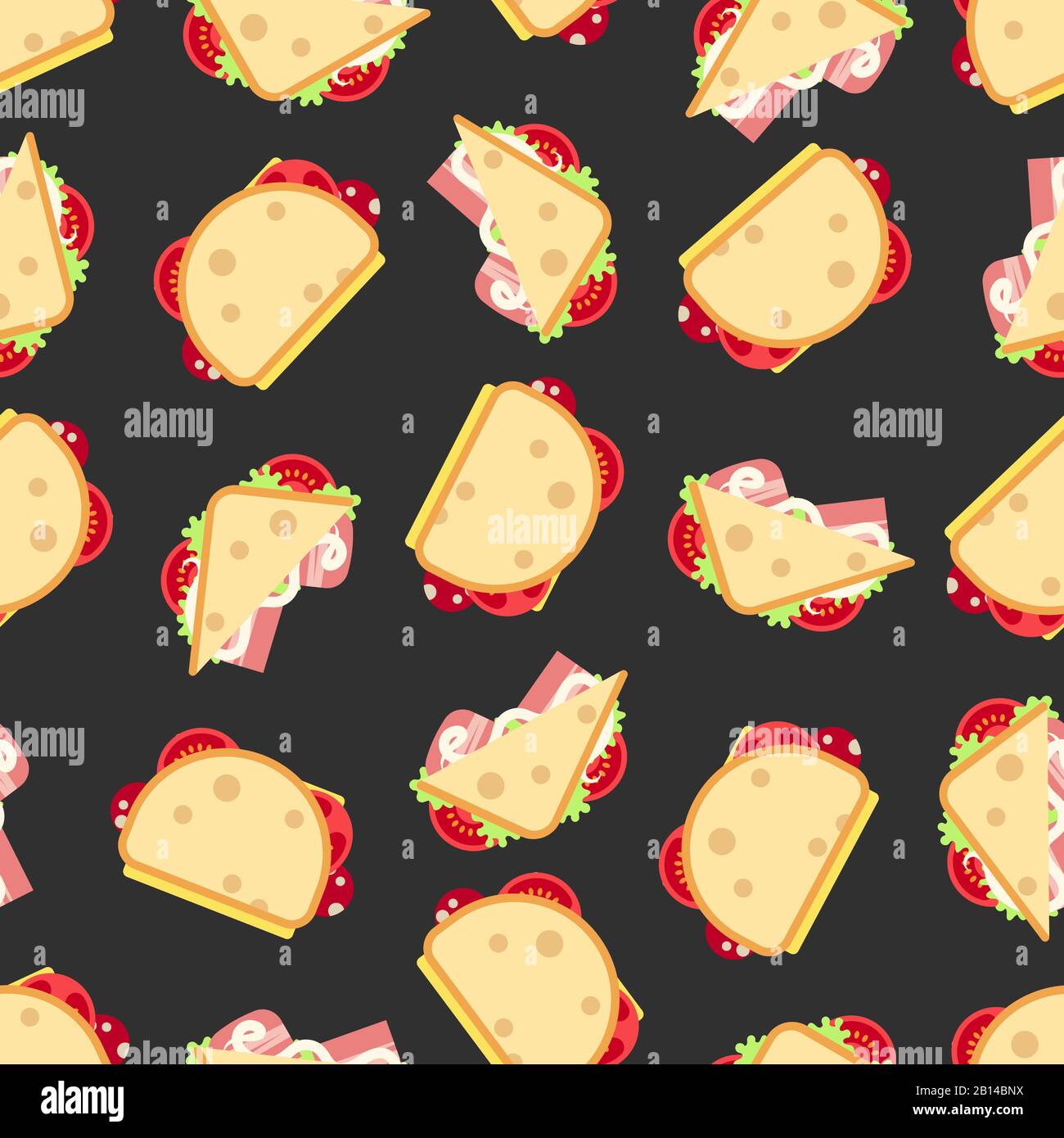 Sandwiches seamless pattern- fast food seamless texture. Background with hamburger, vector illustration Stock Vector