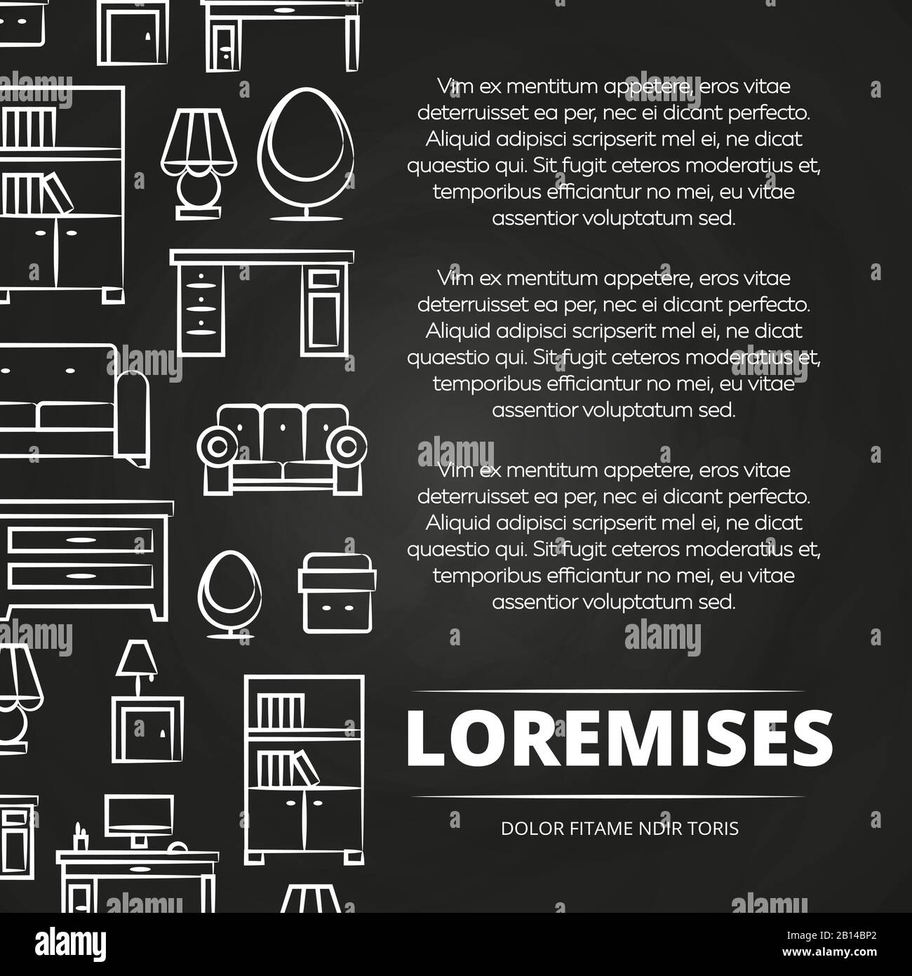 Furniture shop or advertising blackboard poster design. Background furniture card, vector