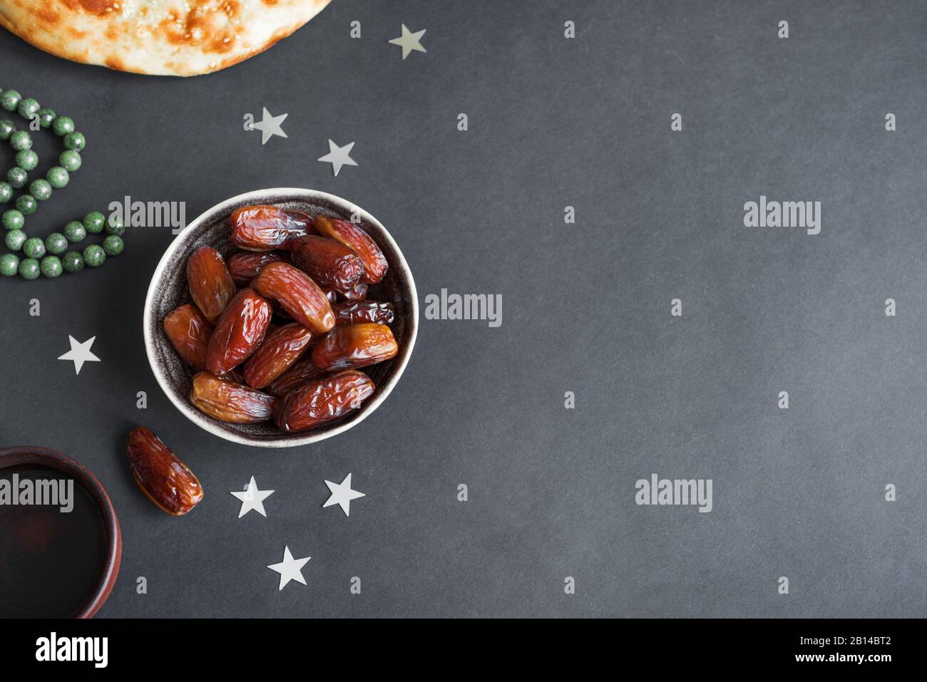 Traditional Ramadan, iftar food - date fruits, ramadan fresh bread and ...