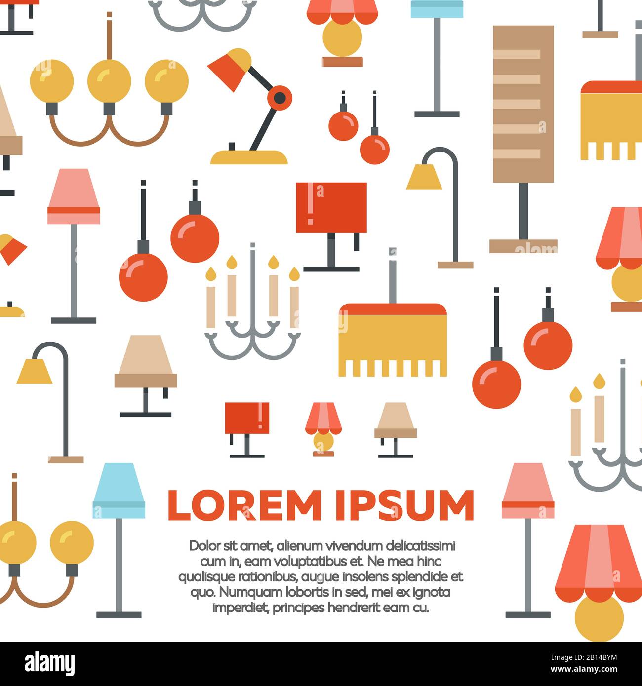 Lighting shop poster design with flat icons. Background poster with