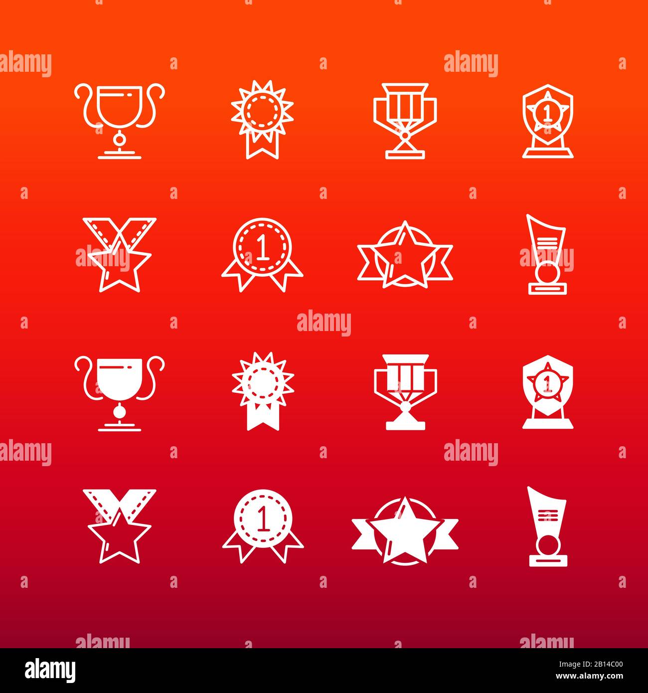 Awards, trophy and prizes line and outline icons. Achievement cup and reward illustration Stock Vector