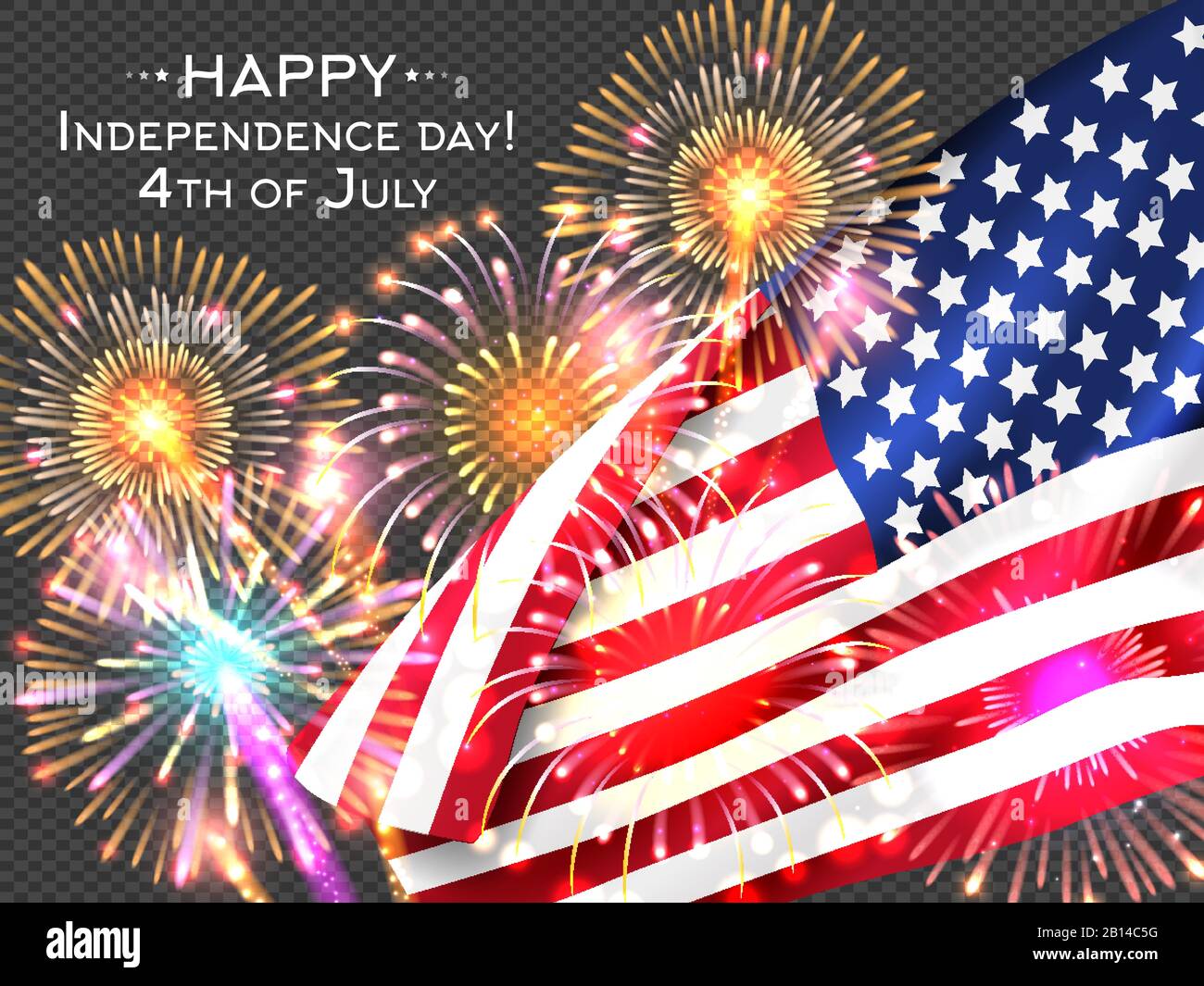 USA Independence day poster with firework and flag. Vector illustration Stock Vector