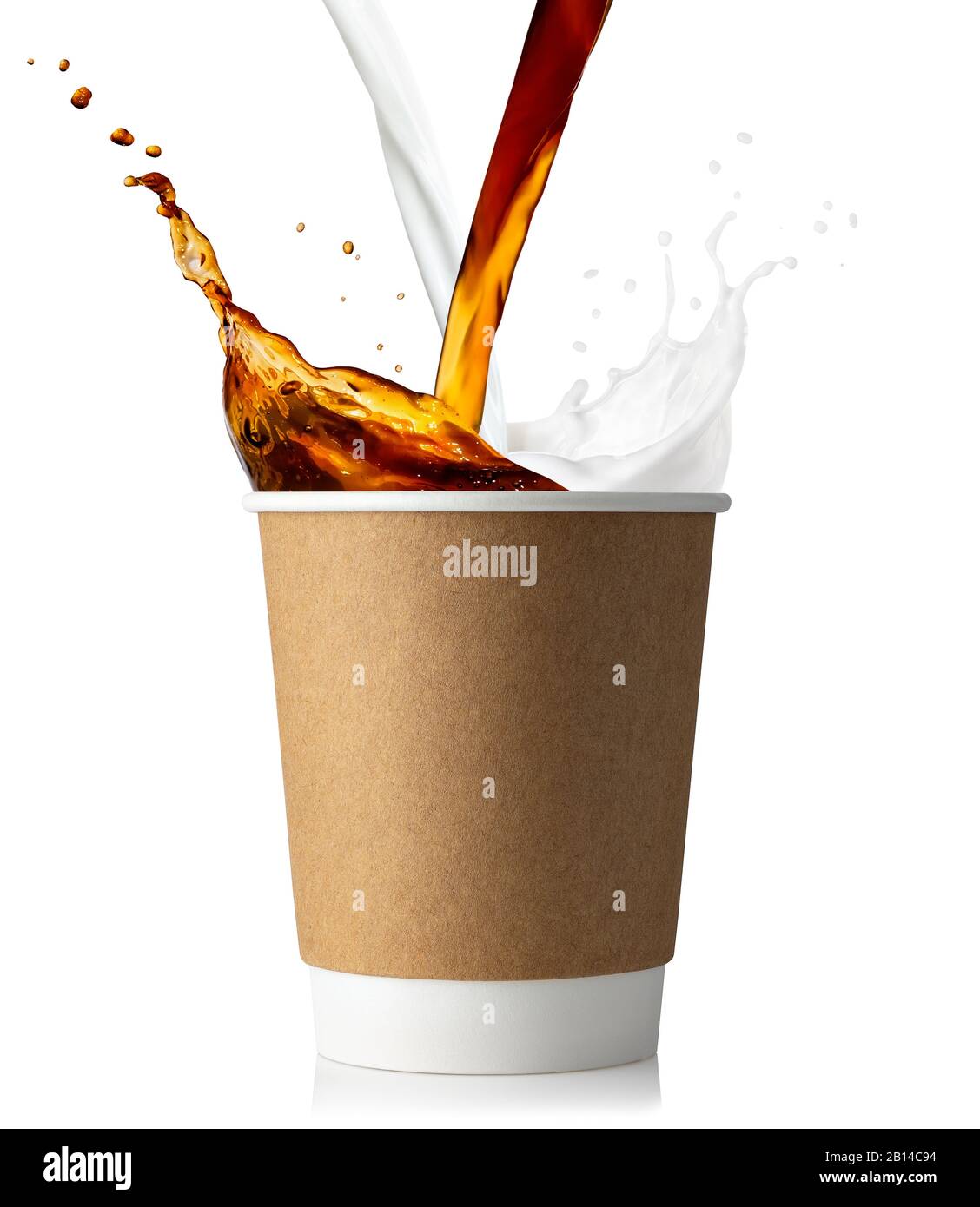 disposable cup with coffee and milk splashes Stock Photo