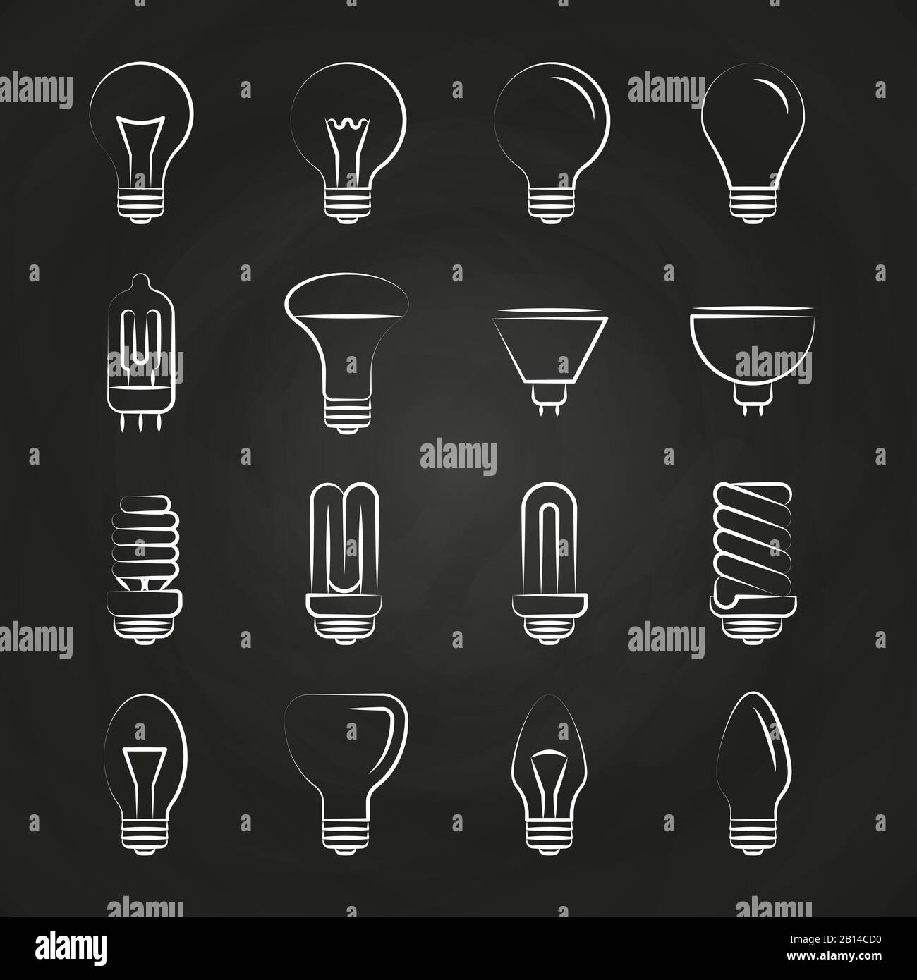 Light bulbs hand drawn icons on chalkboard. Sketch icon lamp. Vector illustration Stock Vector