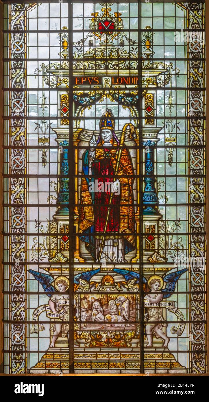 LONDON, GREAT BRITAIN - SEPTEMBER 17, 2017: The St. Thomas Becket the apostle on the stiained glass in church St. Martin, Ludgate. Stock Photo