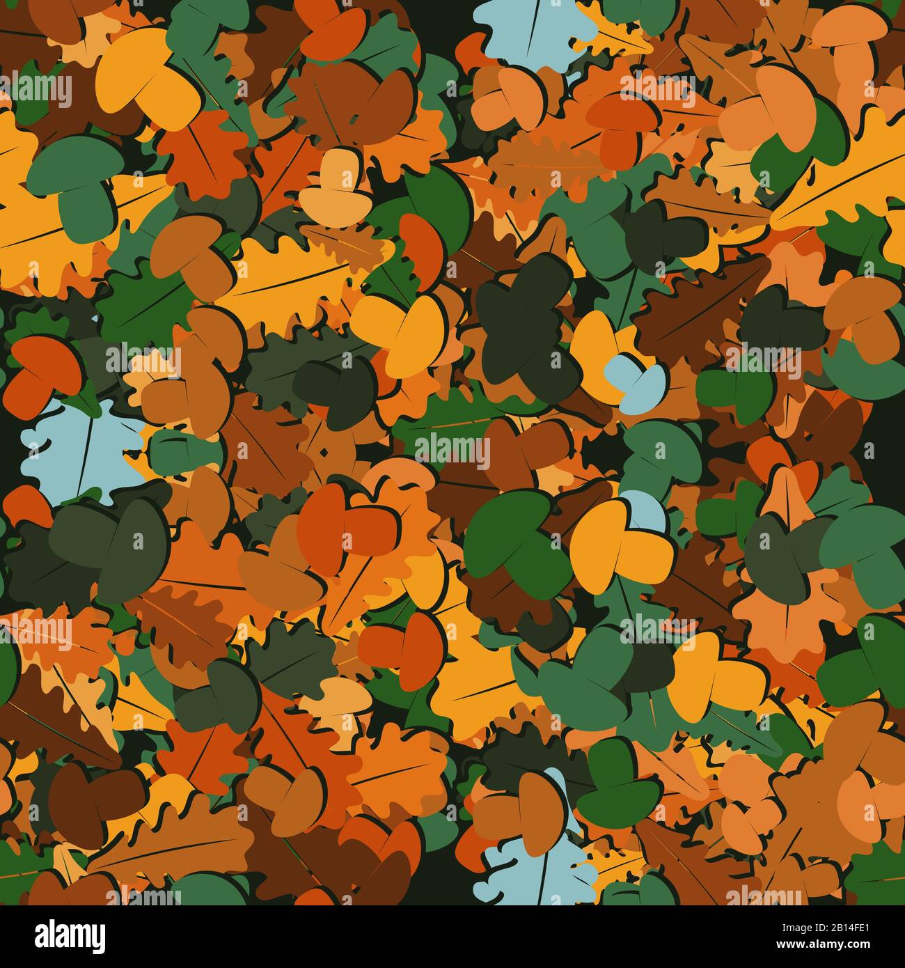 seamless pattern with mushrooms and oak leaves. Vector image Stock Vector