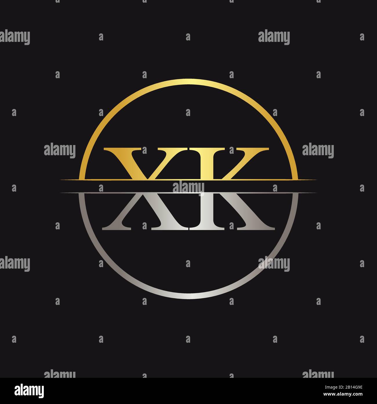 Creative Letter XK Logo Vector With Gold and Silver Colors. Abstract