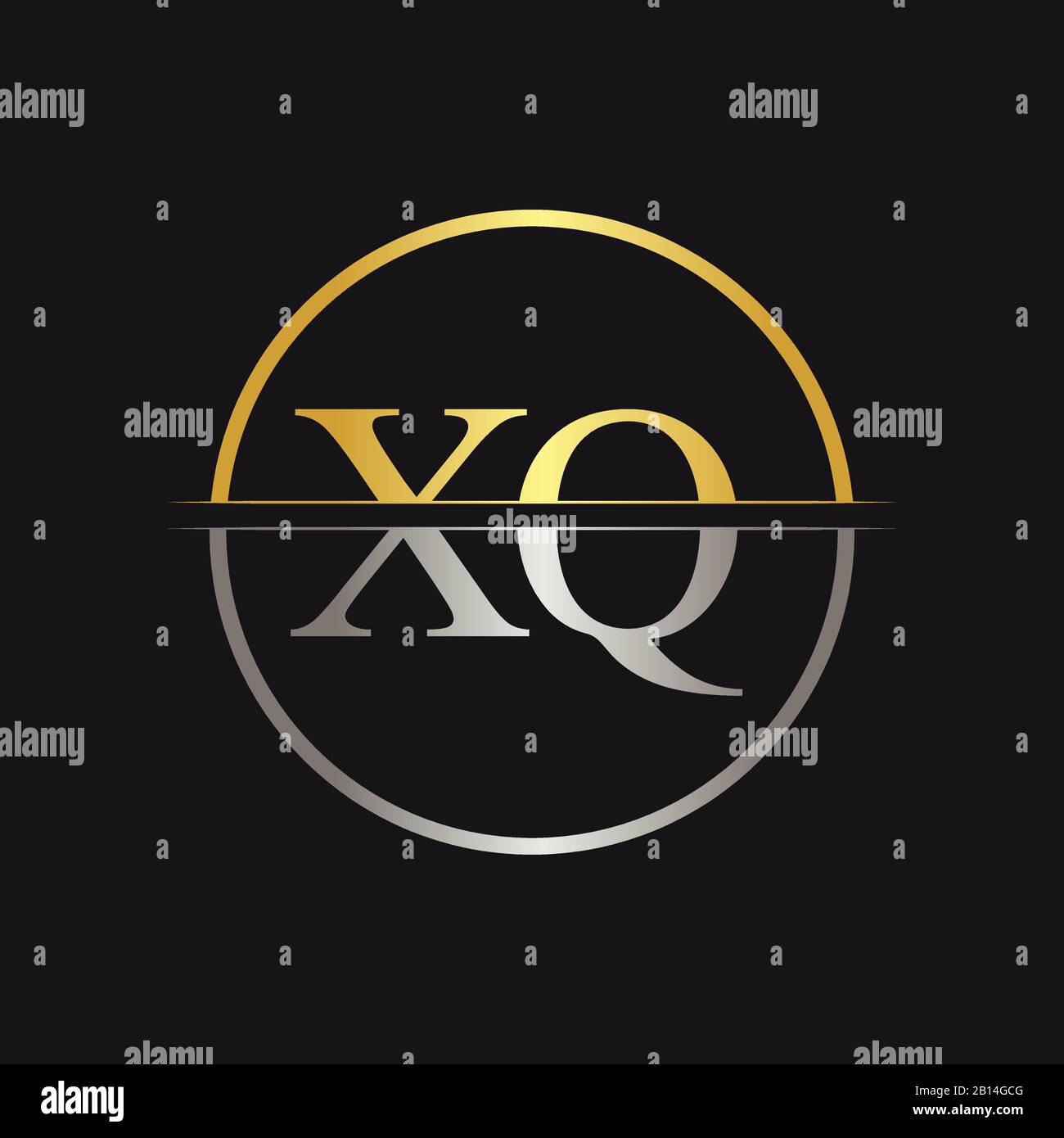 Creative Letter XQ Logo Vector With Gold and Silver Colors. Abstract