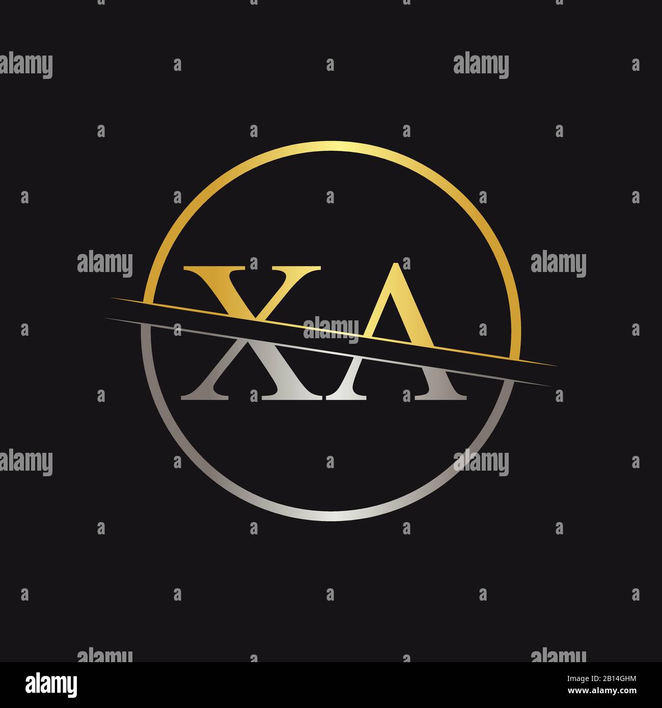 Creative Letter XA Logo Vector With Gold and Silver Colors. Abstract Linked Letter XA Logo Design Stock Vector