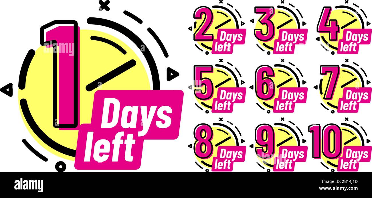 Days left badges. Going countdown sign, one day left badge and business