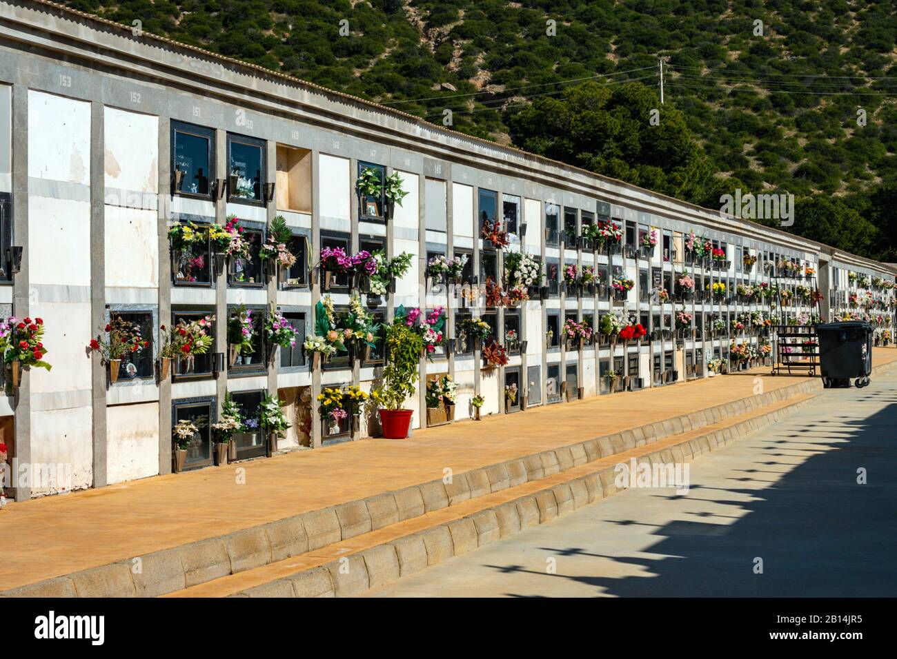 Spanish cemetery with family vaults, Oriheula, Costa Blanca, Spain, Stock Photo