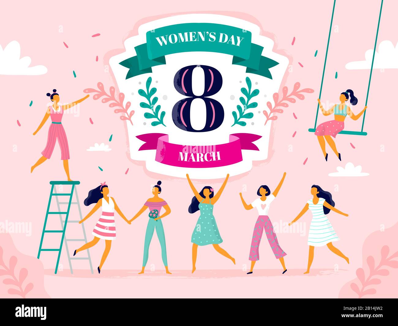 Celebrating womens day. Eight march celebration, happy laughing woman