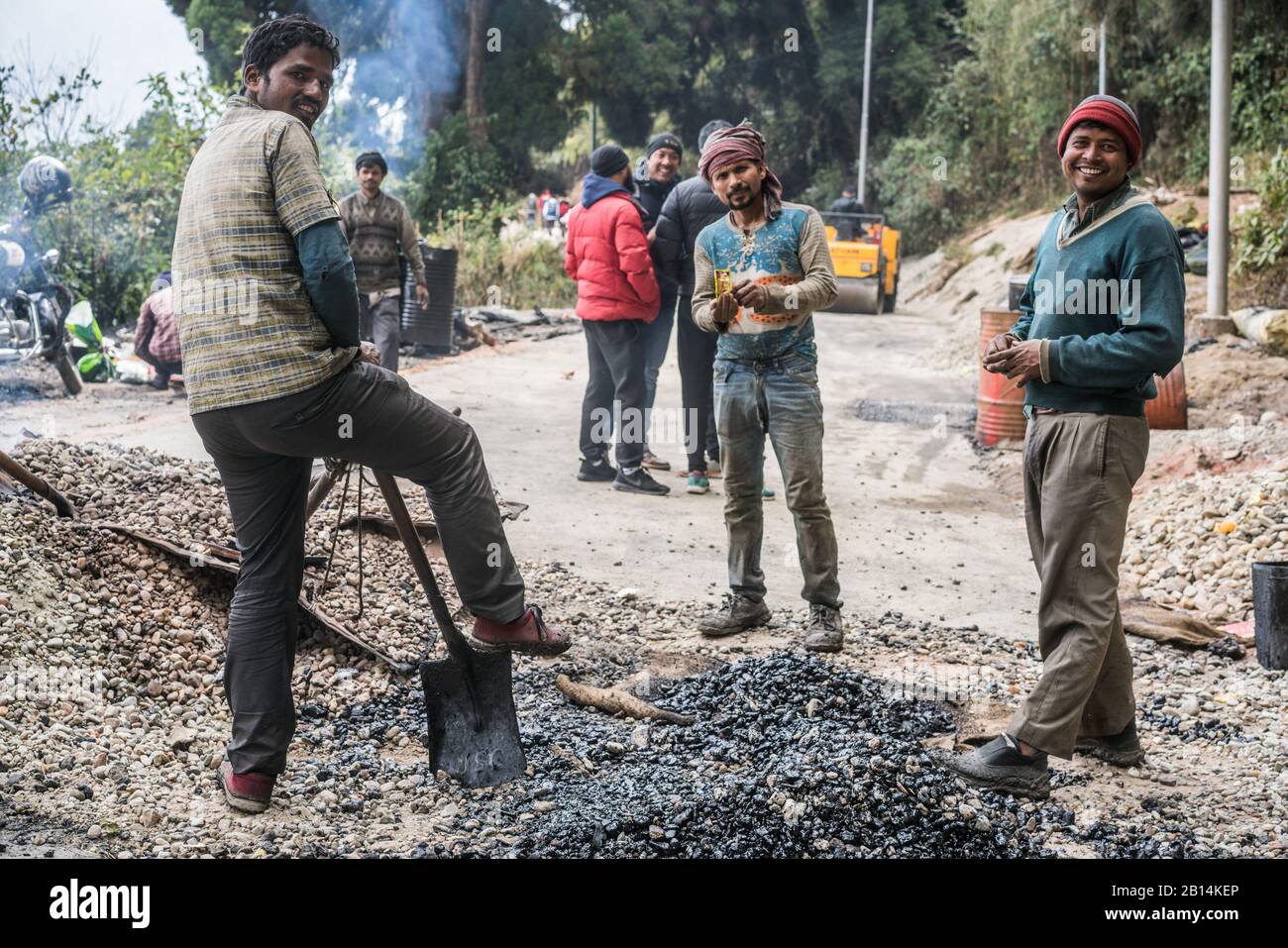 road repair in the Darjeeling, India, Asia. Stock Photo