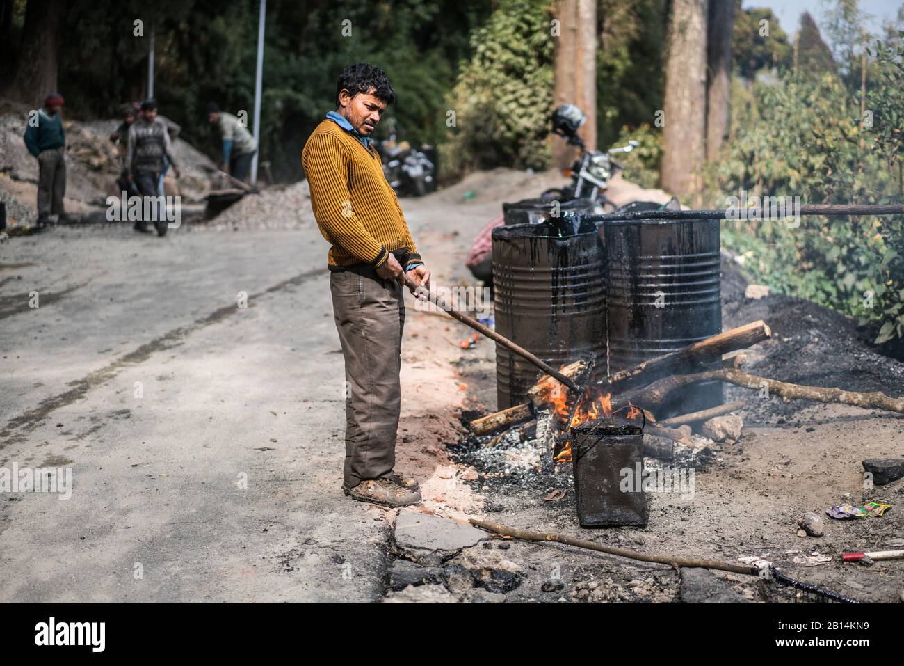 road repair in the Darjeeling, India, Asia. Stock Photo