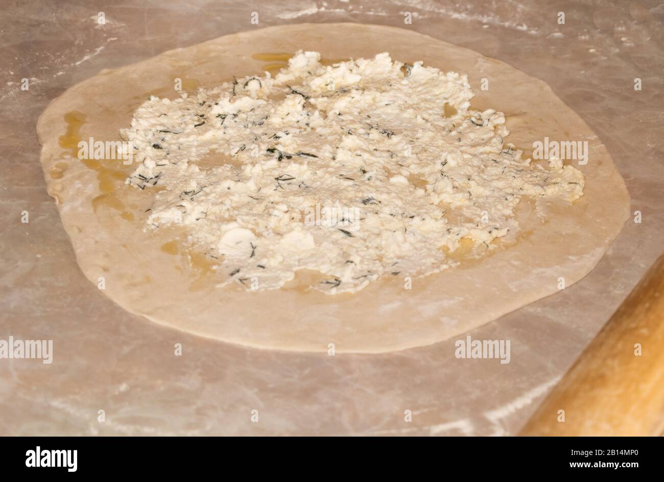 Pies in the cooking process, cheese pies Stock Photo