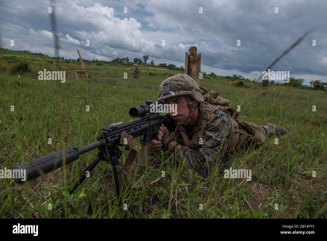 U.S. Marine Corps Lance Cpl. Benjamin Lankford, assigned to 2nd Battalion, 8th Marine Regiment, participates in a field exercise in Chanthaburi, Thialiand, June 17, 2018, in support of Cooperation Afloat Readiness and Training (CARAT) Thailand 2018. The CARAT exercise series, in its 24th iteration, highlights the skill and will of regional partners to cooperatively work together towards the common goal of ensuring a secure and stable maritime environment. (U.S. Navy photo by Mass Communication Specialist 3rd Class Lucas T. Hans) Stock Photo