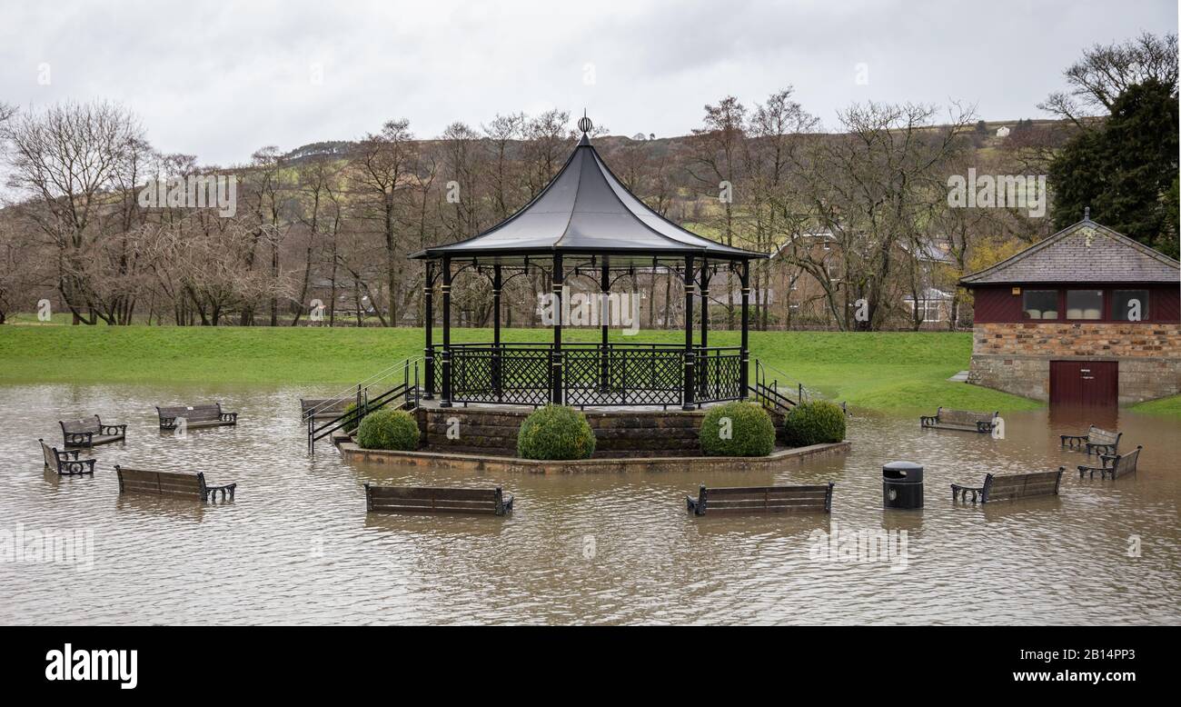 Flooded bandstand in Pateley Bridge, Nidderdale, Yorkshire, England, United Kingdom Stock Photo