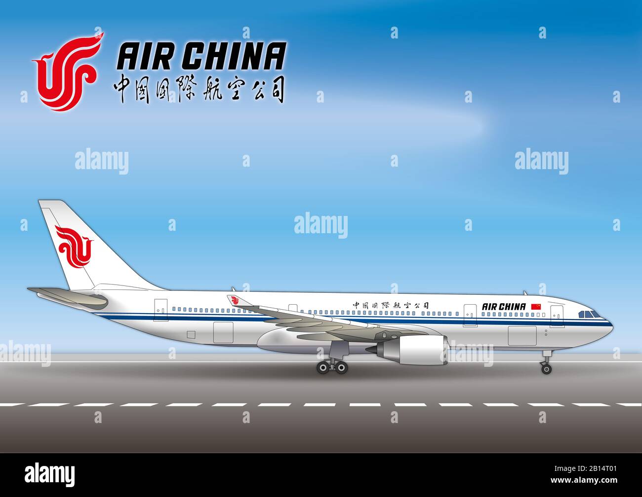Airbus A300 Air China, vector illustration, passengers airplane Stock Photo