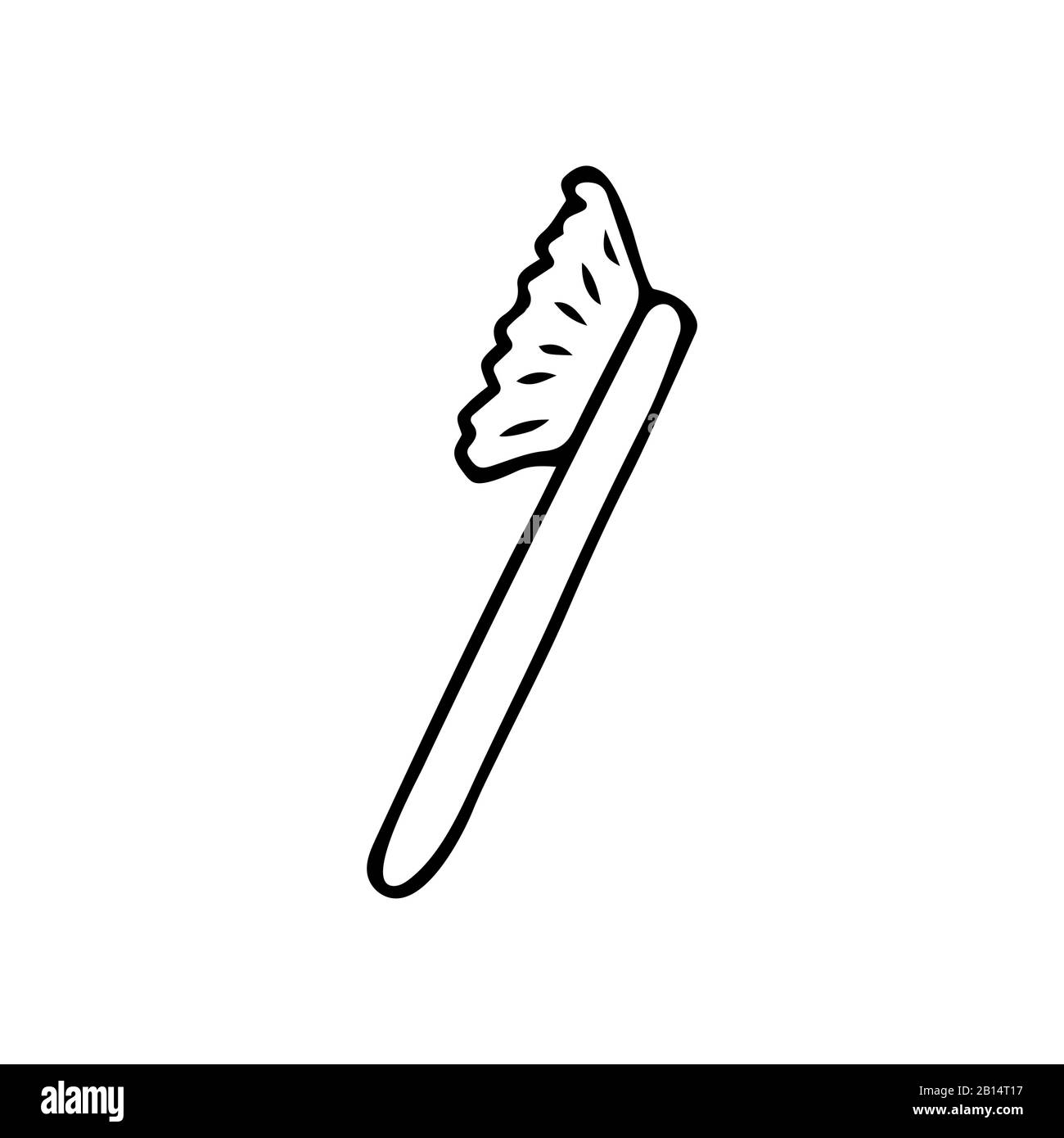 Toothbrush. Cleaning brush. Accessories made of bamboo. Eco-friendly. Black and white illustration on a white background in doodle style Stock Vector