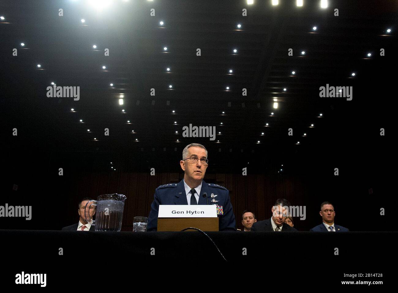 Air Force Gen. John E. Hyten, commander of U.S. Strategic Command, testifies for the Senate Armed Services Committee in Washington, D.C. March 20, 2018. (DoD photo by EJ Hersom) Stock Photo