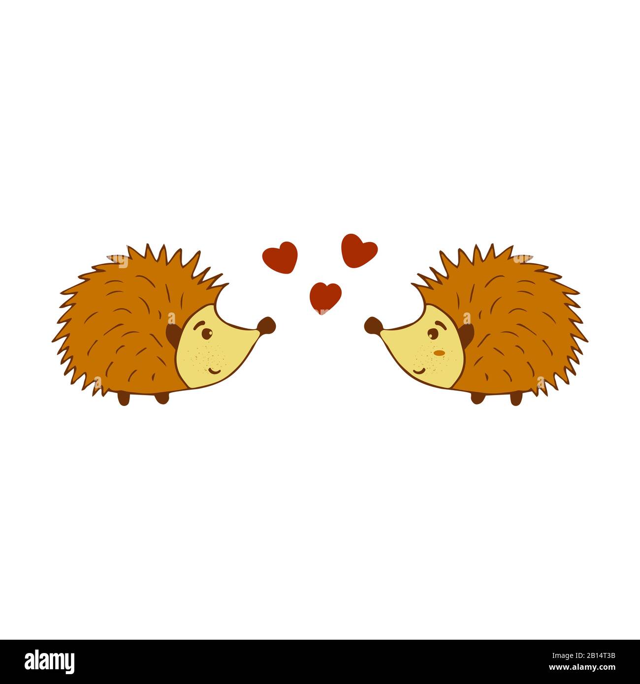 Two cute hedgehogs in love colorful illustration on a white background. Forest animal with prickly needles Stock Vector