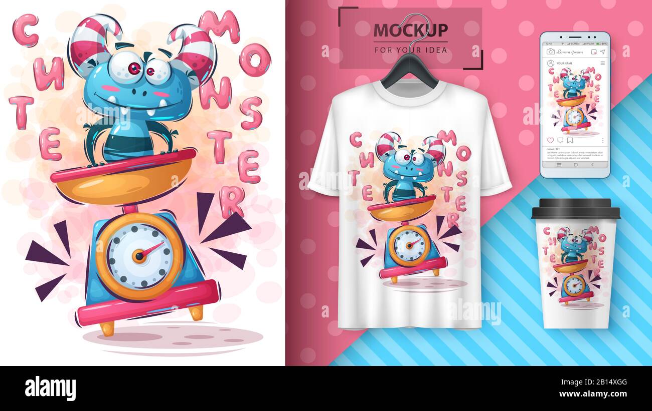 Horror monster poster and merchandising Stock Vector