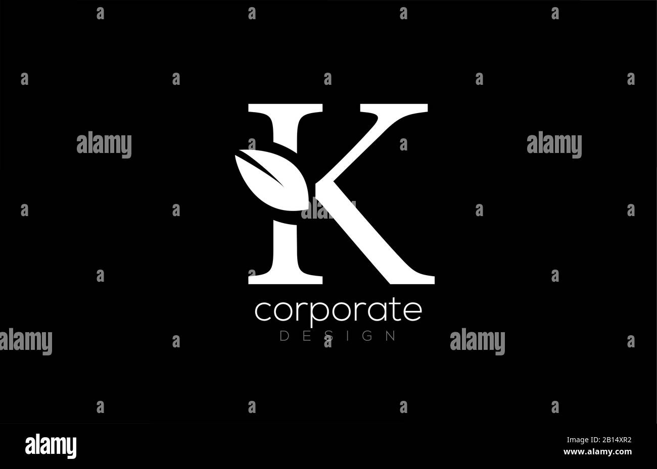 black and white K letter alphabet leaf logo icon design for company and ...