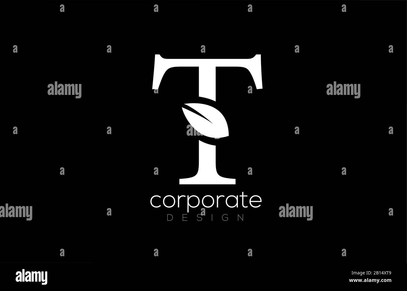 black and white T letter alphabet leaf logo icon design for company and ...