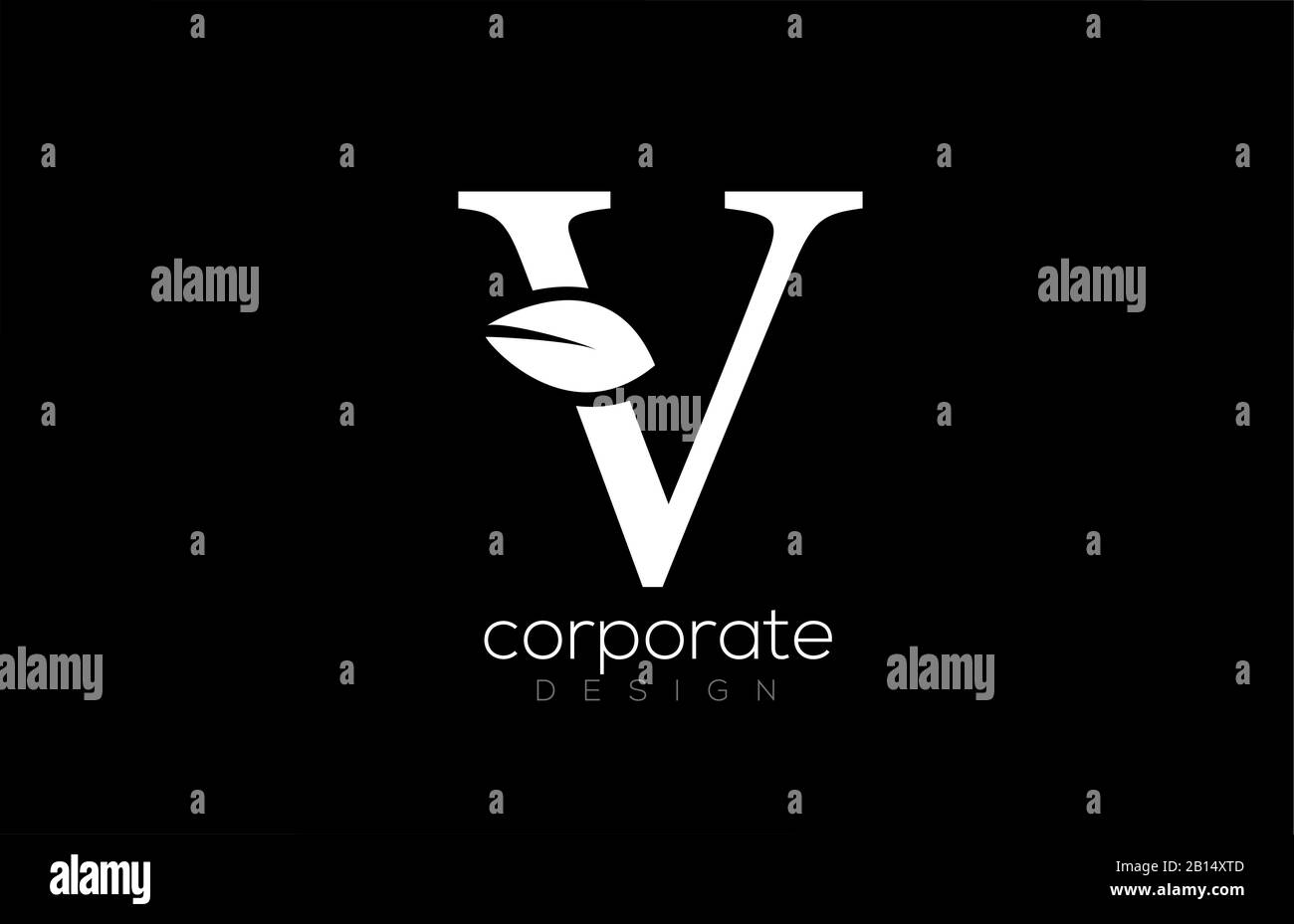 black and white V letter alphabet leaf logo icon design for company and ...