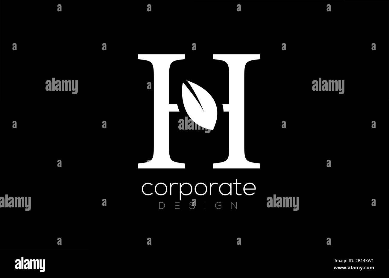 black and white H letter alphabet leaf logo icon design for company and ...