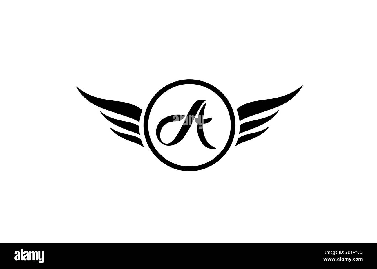 black and white A wing wings alphabet letter logo icon with circle for ...