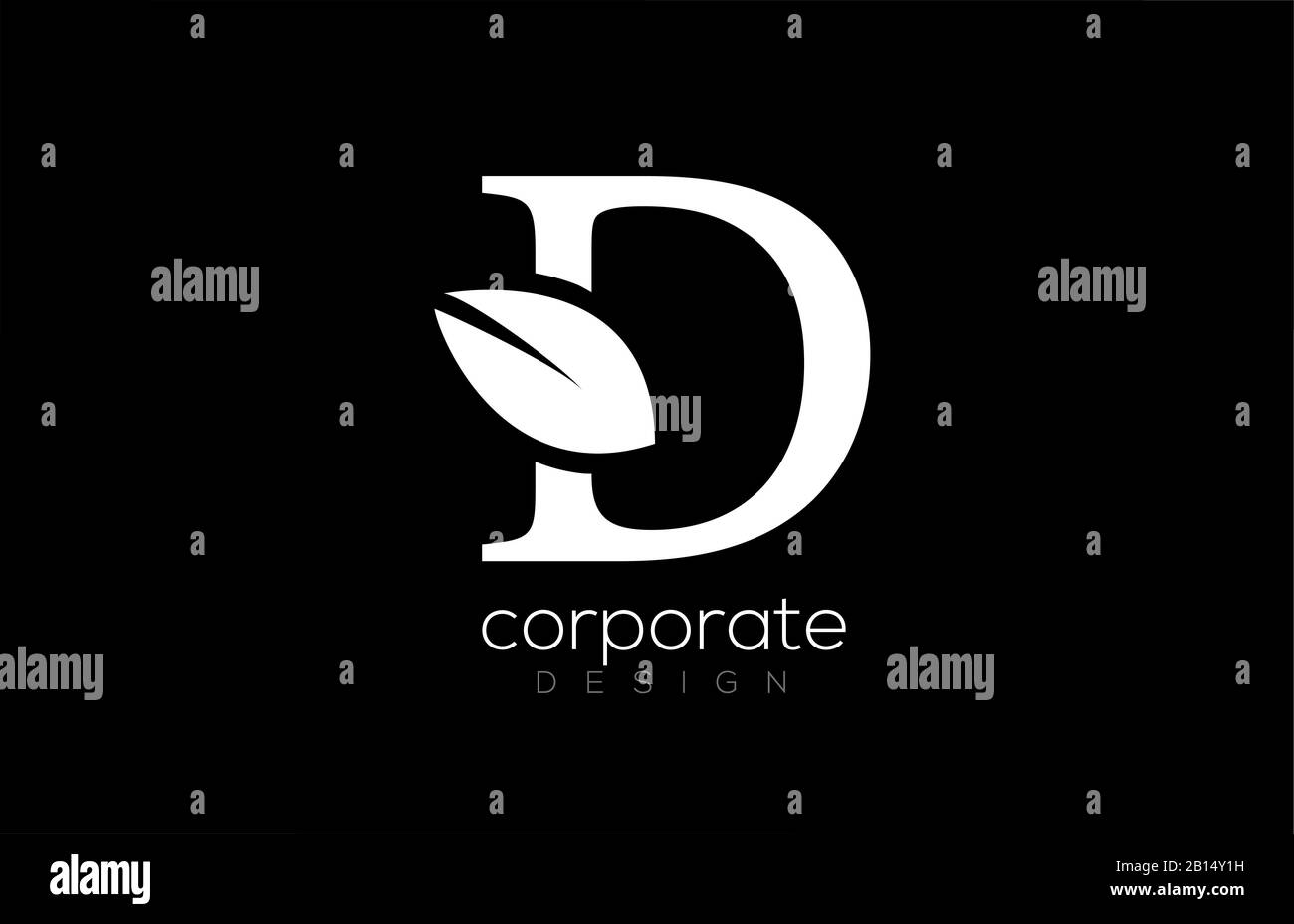black and white D letter alphabet leaf logo icon design for company and ...