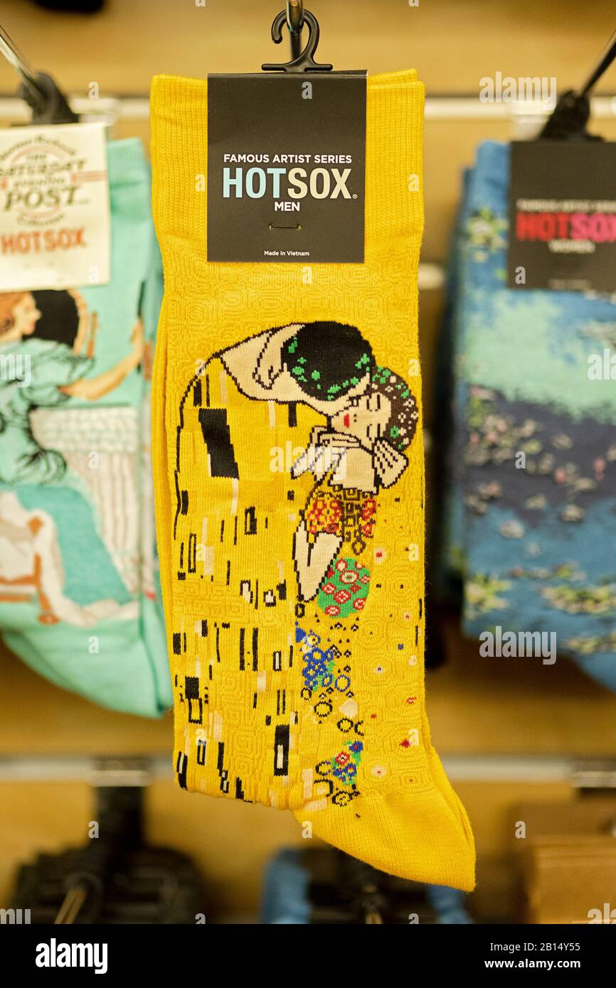 KILMT's THE KISS SOCKS for sale at the Strand Book Store in Greenwich Village, Manhattan, New York City. Stock Photo