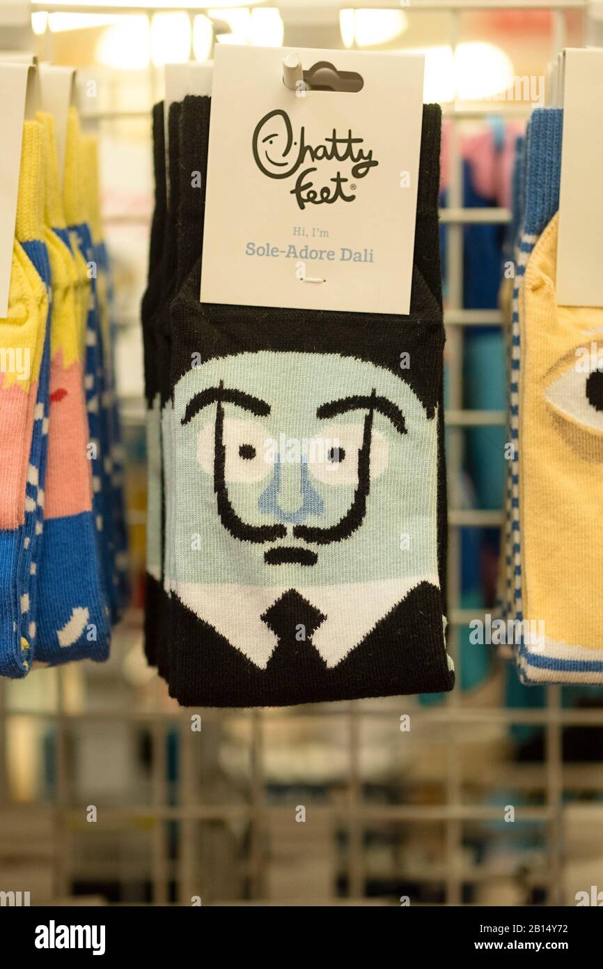 SALVADORE DALI SOCKS for sale at the Strand Book Store in Greenwich Village, Manhattan, New York City. Stock Photo