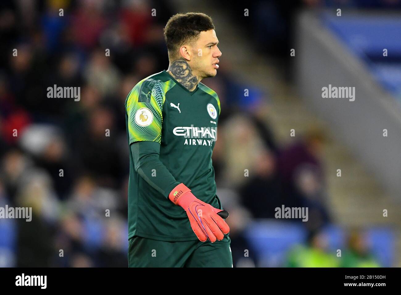 LEICESTER, ENGLAND - FEBRUARY 22ND Ederson (31) of Manchester City during the Premier League match between Leicester City and Manchester City at the King Power Stadium, Leicester on Saturday 22nd February 2020. (Credit: Jon Hobley | MI News) Photograph may only be used for newspaper and/or magazine editorial purposes, license required for commercial use Credit: MI News & Sport /Alamy Live News Stock Photo