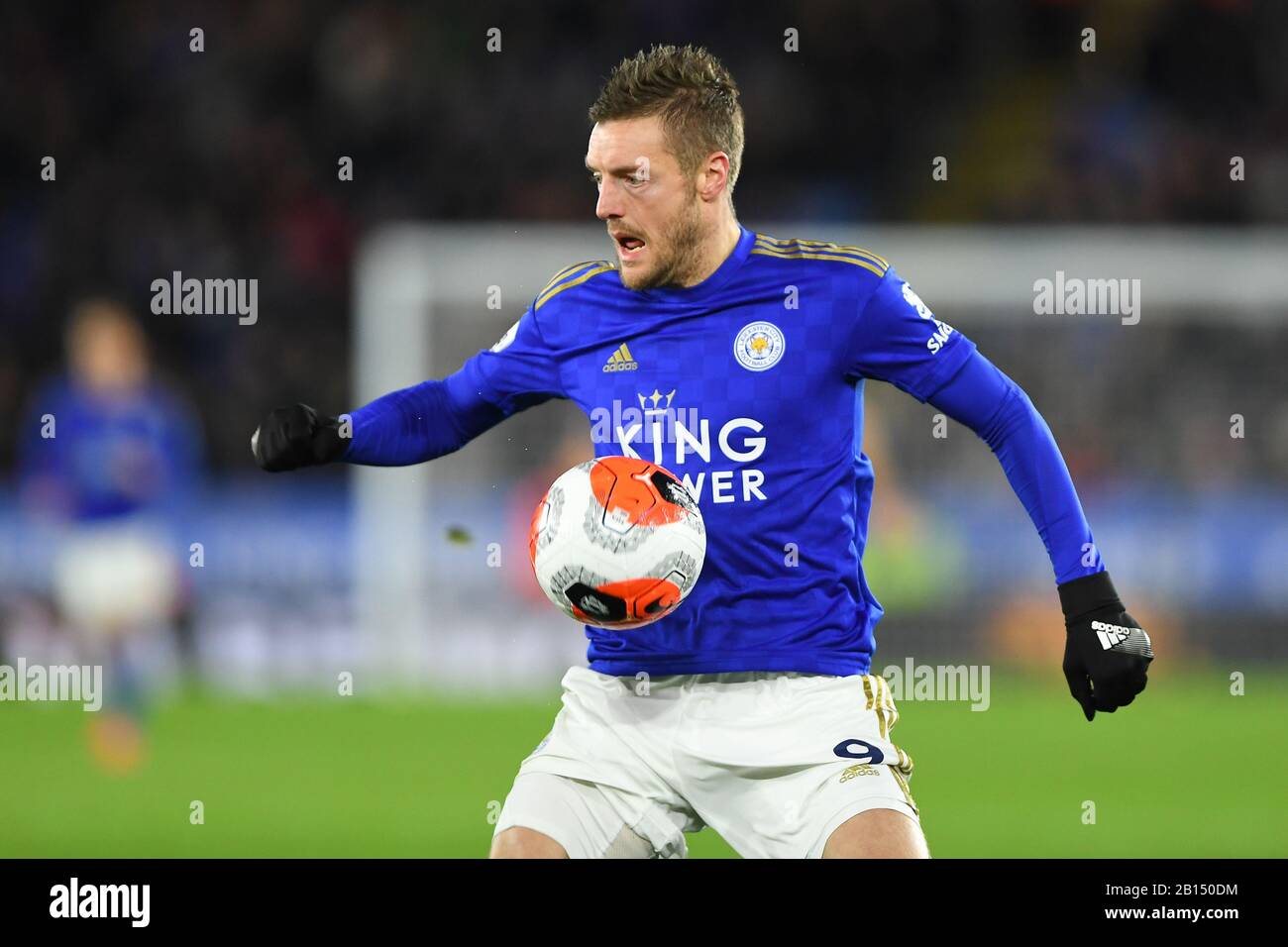 LEICESTER, ENGLAND - FEBRUARY 22ND Jamie Vardy (9) of Leicester City during the Premier League match between Leicester City and Manchester City at the King Power Stadium, Leicester on Saturday 22nd February 2020. (Credit: Jon Hobley | MI News) Photograph may only be used for newspaper and/or magazine editorial purposes, license required for commercial use Credit: MI News & Sport /Alamy Live News Stock Photo