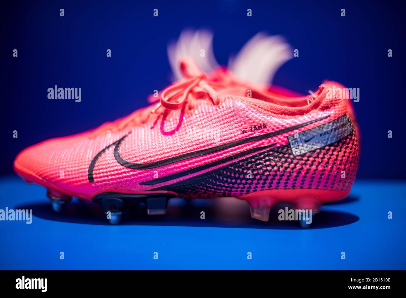 LONDON, ENGLAND - FEBRUARY 22: detail of Nike Football boot worn by  Wilfried Zaha {not on picture} during a view of the Crystal Palace dressing  room a Stock Photo - Alamy