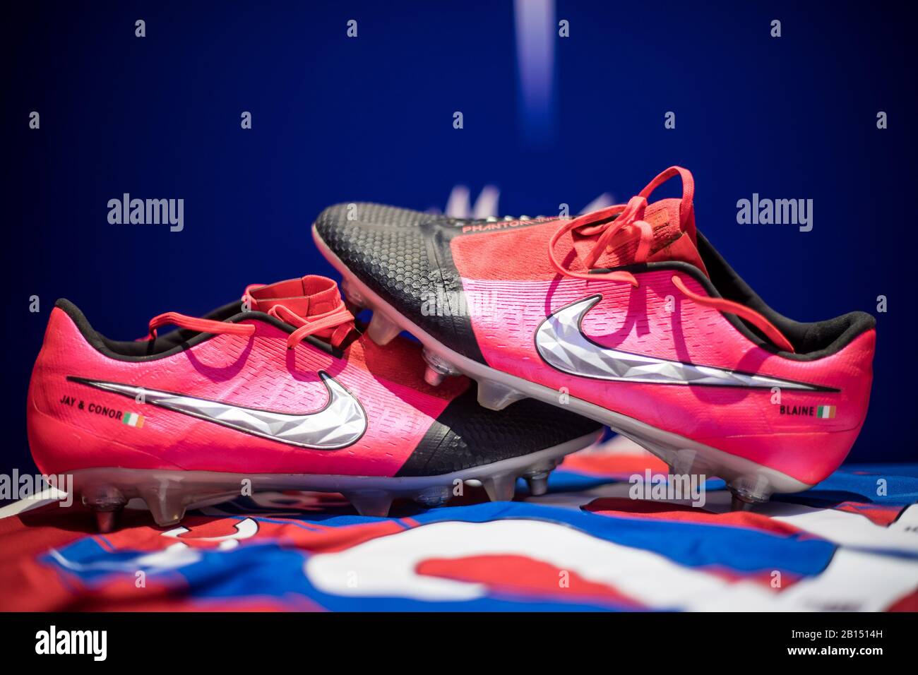 football boots Nike Mercurial and Phantom at Selhurst Park on February 22,  2020 in London, United Kingdom. (Photo by Sebastian Frej Stock Photo - Alamy