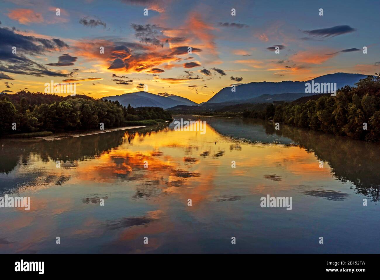 summer evening at the Drau, Austria, Carinthia, Drau Stock Photo