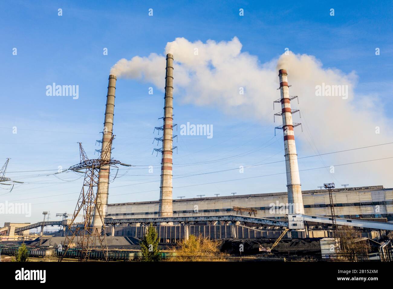 Industrial smoke stack of coal power plant Stock Photo