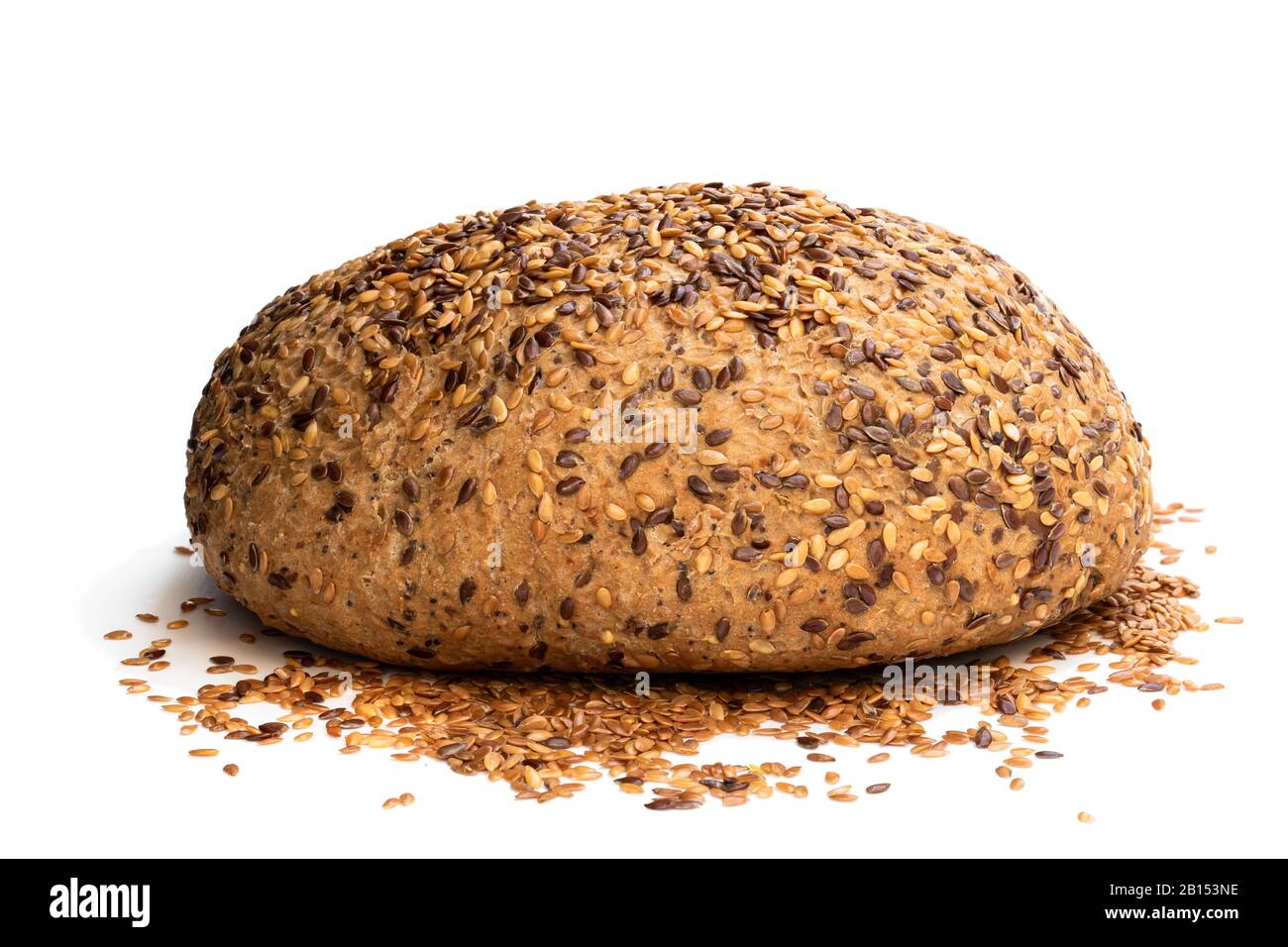 Gluten free multi seed bread with linseed isolated on white Stock Photo