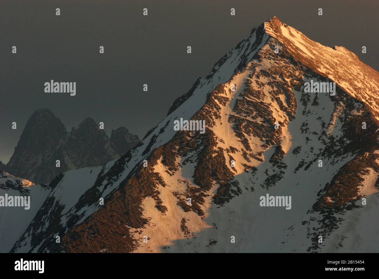 mountain peek in the Tatra Mountains in evening sun, Poland Stock Photo